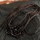 Black Stone Pendant Hand-Woven Rope Necklace