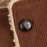 Women Solid Spliced Button Fur Jacket