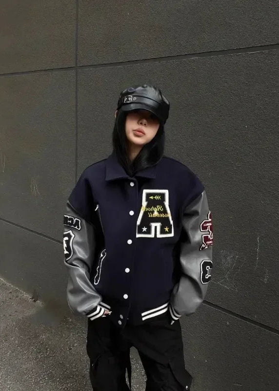 Effortless Embroidered Baseball Varsity Jacket
