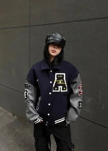 Effortless Embroidered Baseball Varsity Jacket