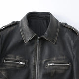 Real Sheepskin Distressed Leather Zipper Jacket