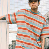 Men Casual Retro Vintage Striped Hip Hop T-Shirt