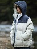 Patchwork Fashionable Hooded Fluffy Puffer Jacket