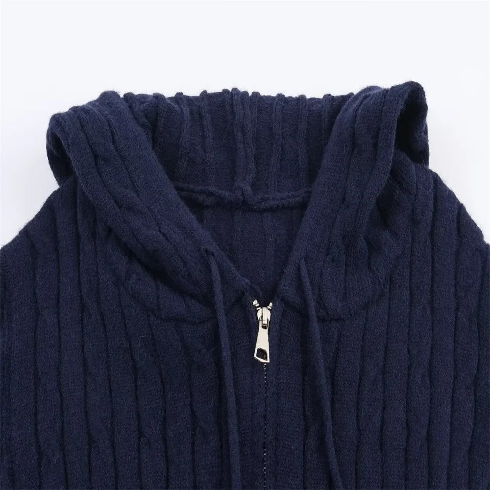 Effortless Slim Fit Zipper Hooded Cardigan