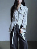 Elegant Vintage Striped Patchwork Blouses Shirt