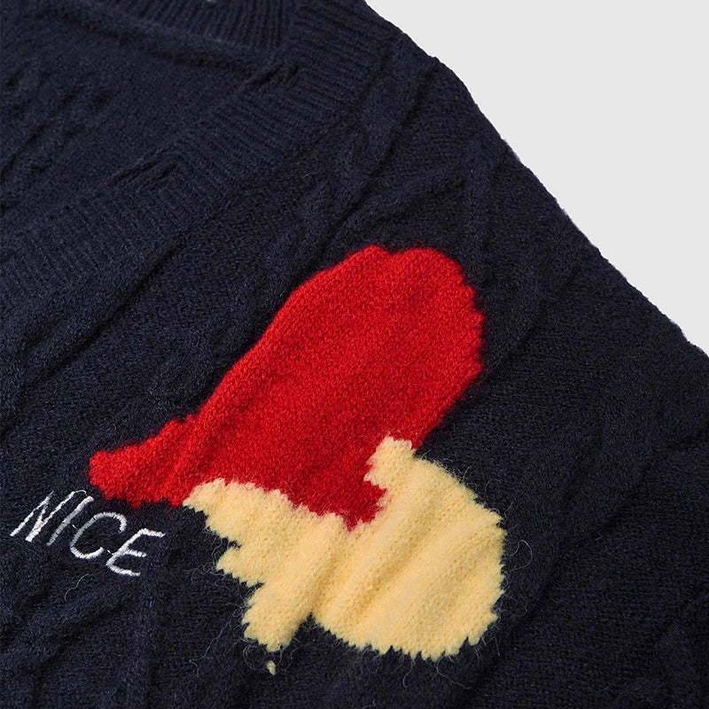 Abstract Patch Cable Knit Sweater