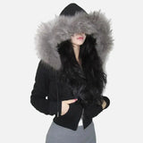 Cozy Patchwork Furry Zipper Hooded Sweatshirt