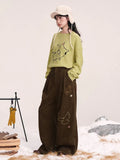 Embroidered Dove Brown Corduroy Pants