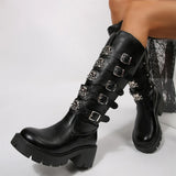 Y2K Gothic Buckle Belts Platform Leather Boot