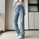 Chic Korean Style Light Blue Ripped Jeans