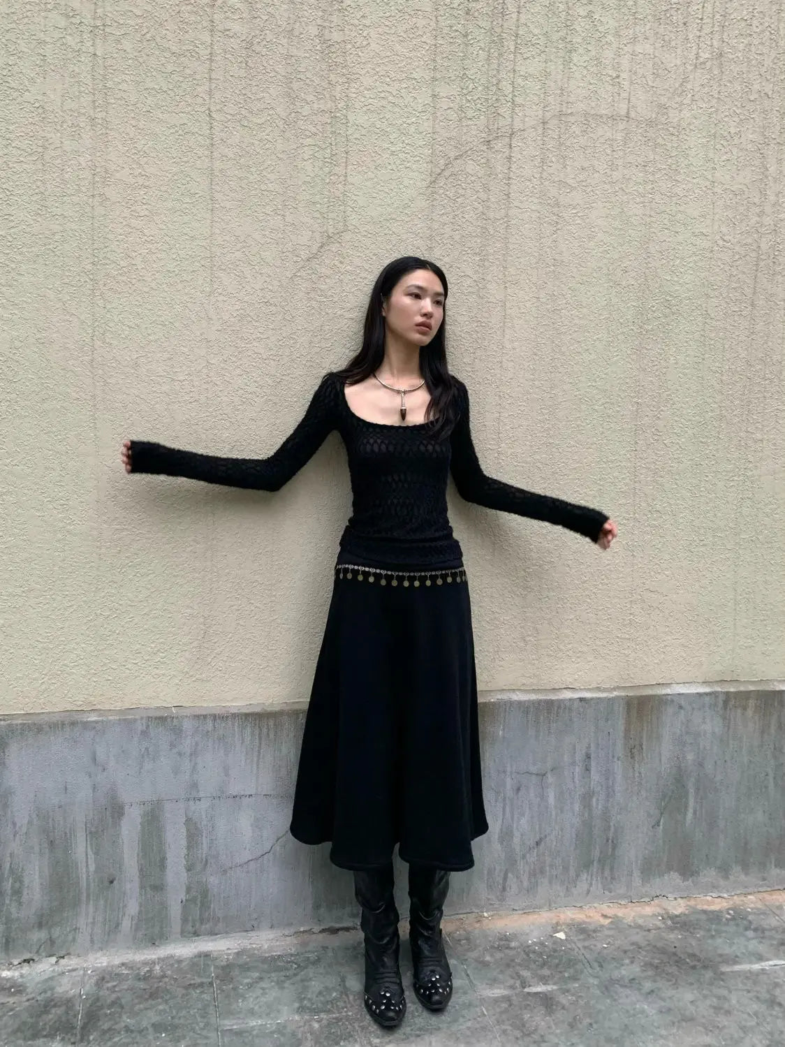Yedinas Gothic Black Sheer Long T-Shirt