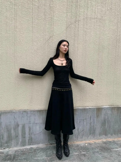 Yedinas Gothic Black Sheer Long T-Shirt