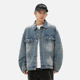 Damaged Neckline Loose Denim Jacket