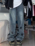 Embroidered Star Straight Leg Blue Jeans