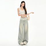 Retro Comfortable Lace-Edged High Waisted Jeans