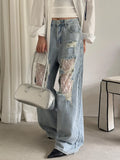 Women Retro Chic Lace Baggy Jeans