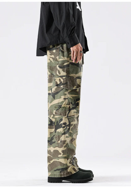 Streetwear Elastic Waist Vintage Camo Cargo Pants
