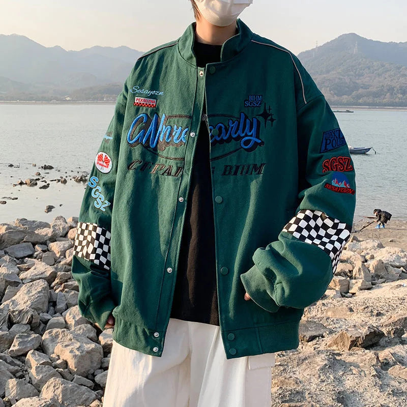Y2K Plaid Embroidered Vintage Racer Jacket