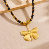 Golden Exaggerated Butterfly Leopard Print Necklace