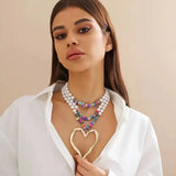 Exaggerated Multilayered Heart Pendant Choker Necklace