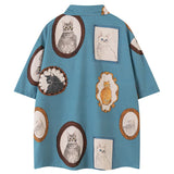 Oversized Loose Cat Graphic Button-Up Shirt