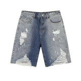 Gradient Ripped Washed Denim Shorts