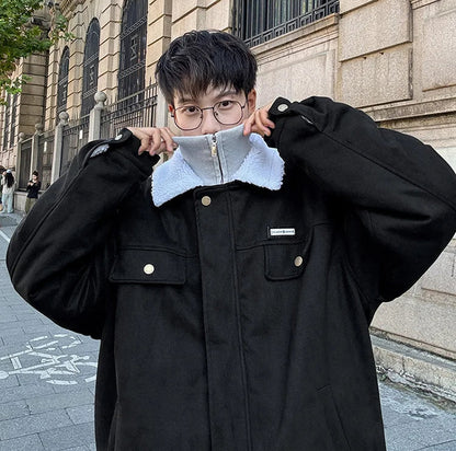 Korean Velvet Fur Collar Padded Parka Jacket
