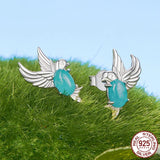 Women Cute Green CZ Bird Stud Earrings