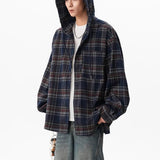 Versatile Y2K Plaid Hooded Long Sleeve Shirt