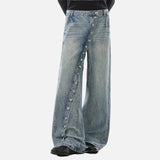 Vintage Washed Diagonal Placket Button Jeans