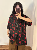 Women Vintage Japanes Style Flower Print Loose Blouse Shirt