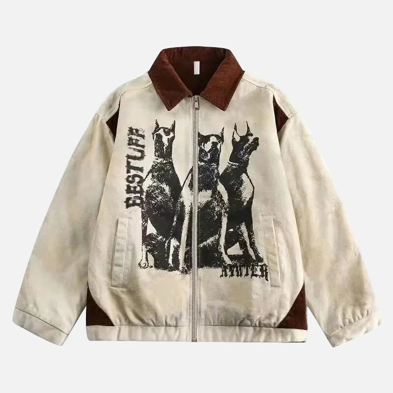 Retro Doberman Double Layered Loose Jacket
