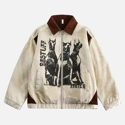 Retro Doberman Double Layered Loose Jacket