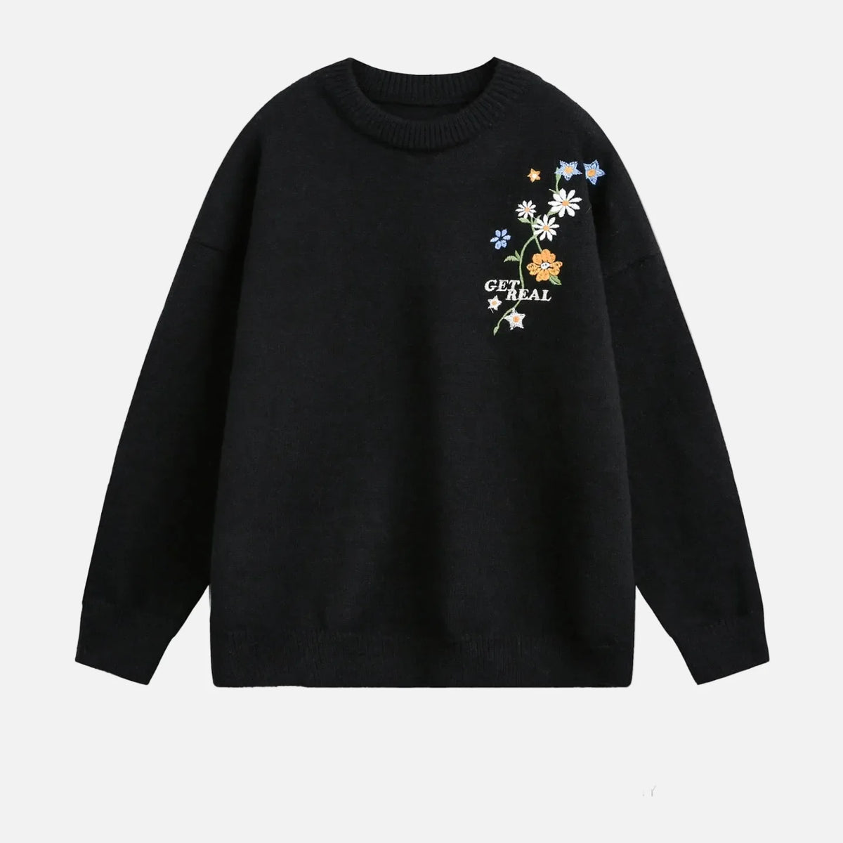 Oversized Floral Embroidered Knit Sweater