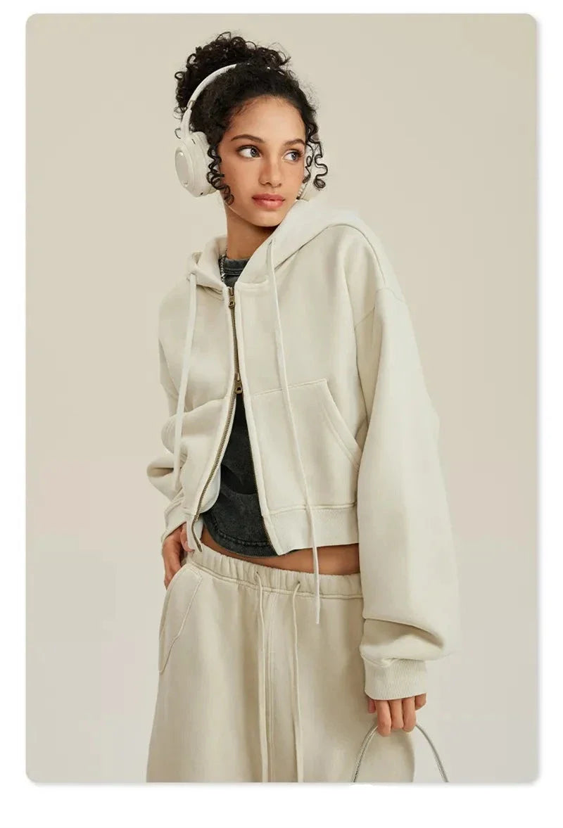Women's Fleece Zip-up Cropped Hoodie