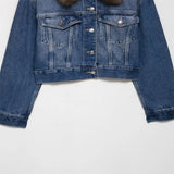 Elevated Retro Faux Fur Collar Denim Jacket