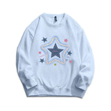 Effortless Smart Blue Star Print Preppy Style Sweatshirt