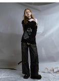 Vintage Grunge Aesthetics Off Shoulder Sweater