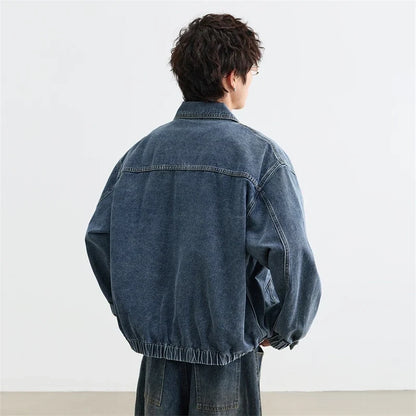 American Style Zipper Turn Down Collar Denim Jacket