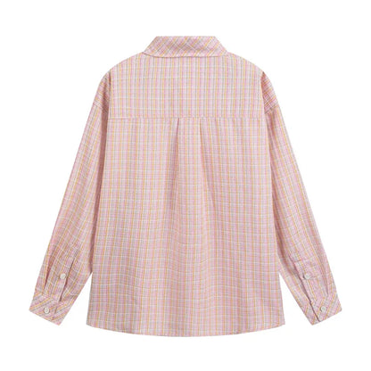 Stylish Plaid Long Sleeve Blouse Shirt
