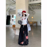 Autumn Durable Gothic Black Star Wide Leg Jeans