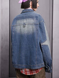 Embroidery Star Patchwork Washed Denim Jacket