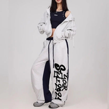 Y2K Streetwear High Waist Letter Patchwork Sweatpants