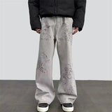 Distressed American Retro Graffiti Graphic Denim Jeans