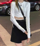 Long Sleeve Solid Pattern Crop Top