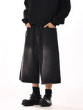 Men Black Wide Leg Cleanfit Denim Jorts