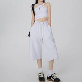 Women Y2K White Wide Leg Drawstring Jorts