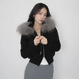 Cozy Patchwork Furry Zipper Hooded Sweatshirt