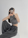 Knitted Letter Embroidery Crop Tank Top