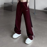 Oversize Streetwear Wine Red Striped Sweatpants